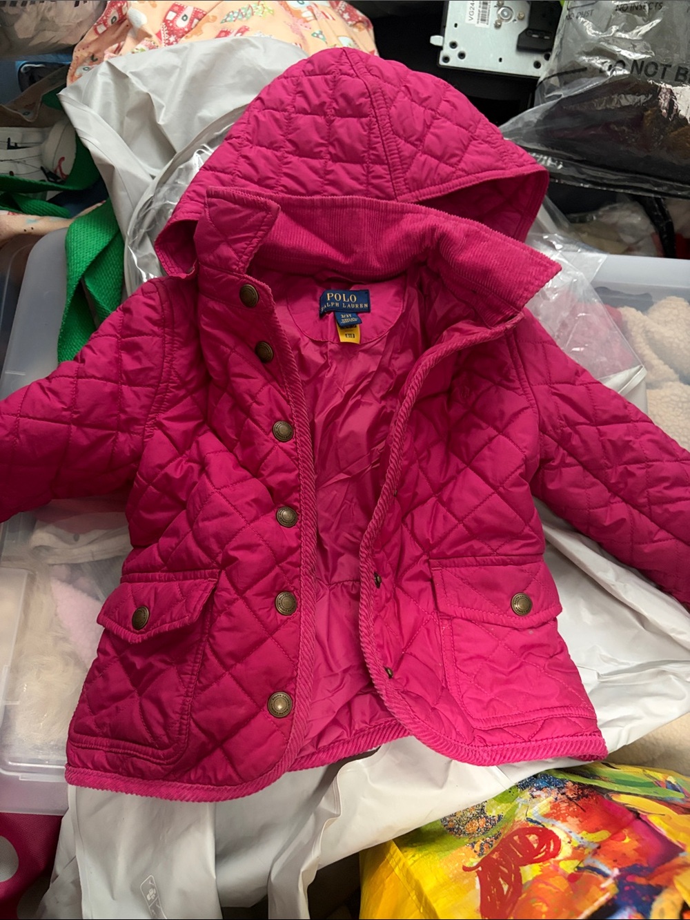Polo by Ralph Lauren Girls' Bright Pink Quilted Hooded Puffer Jacket